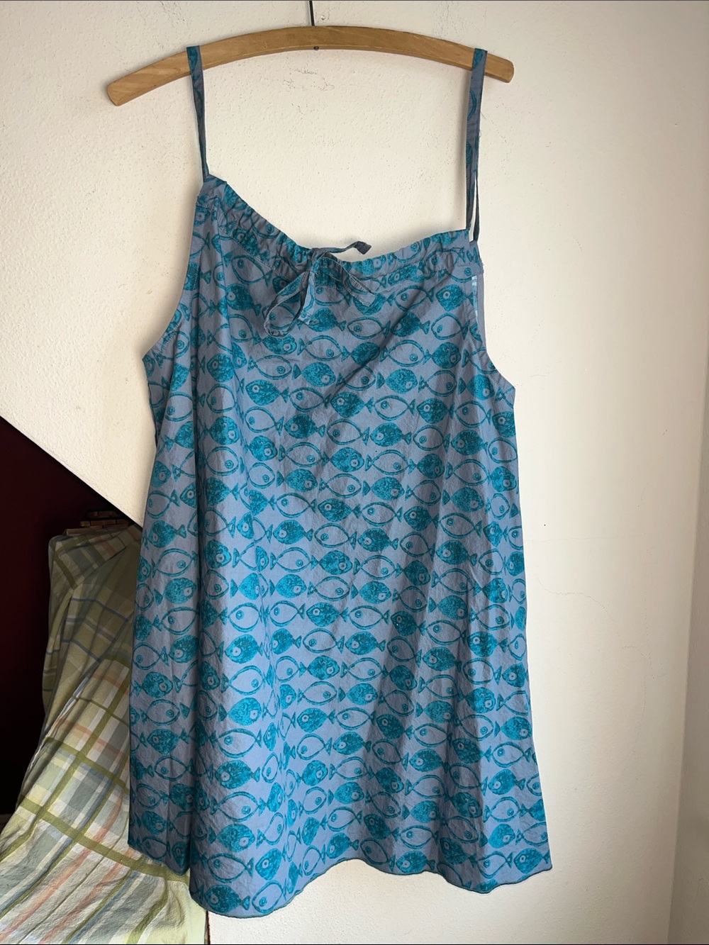 Anthropologie Blue Teal Fish-Print Mini Dress